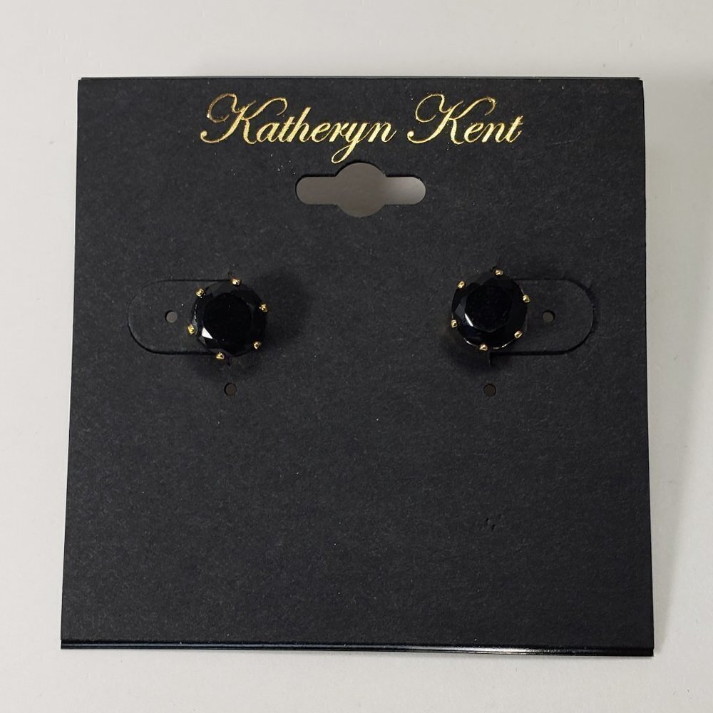 KATHERYN KENT, Stylished Gold-tone & Black Stone Stud Earrings -Fashion Jewelry